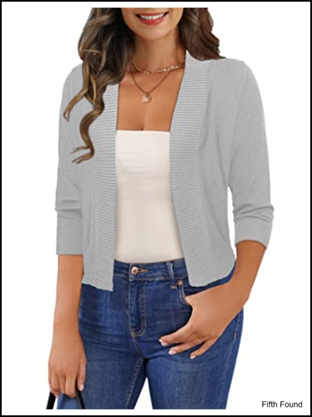 Women's 3/4 Sleeve Cropped Cardigan Shrug Sweater Rib Knit Open Front